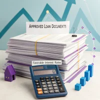 A digital illustration of a streamlined loan application process with minimal paperwork and quick approvals, highlighting efficiency.